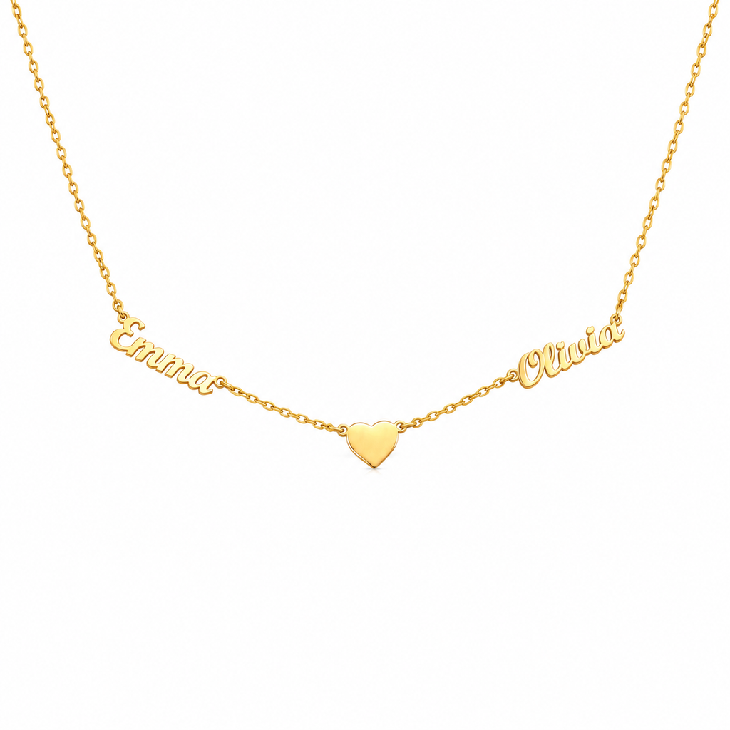 Personalized Family Name with Heart Necklace, Custom Names Jewelry, Mom Gift, Couple Gift