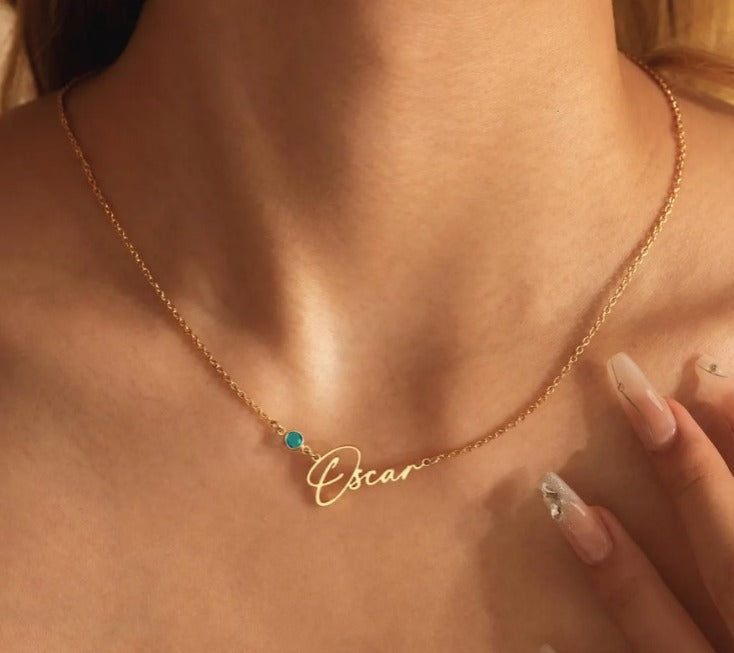 Custom Birthstone Name Necklace, Personalized Jewelry, Dainty Name Pendant Gold, Silver, Gift for Her, Birthday & Wedding Gift