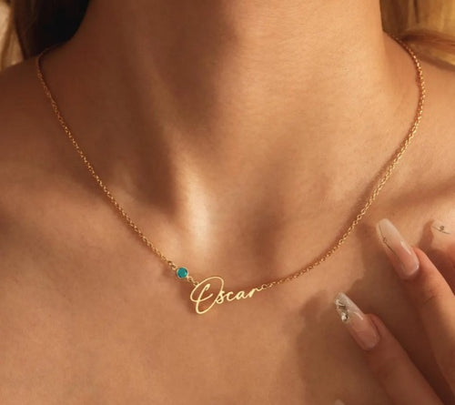Custom Birthstone Name Necklace, Personalized Jewelry, Dainty Name Pendant Gold, Silver, Gift for Her, Birthday & Wedding Gift