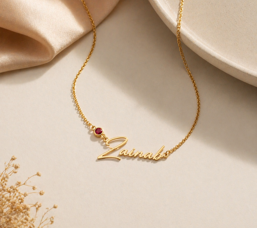 Custom Birthstone Name Necklace, Personalized Jewelry, Dainty Name Pendant Gold, Silver, Gift for Her, Birthday & Wedding Gift