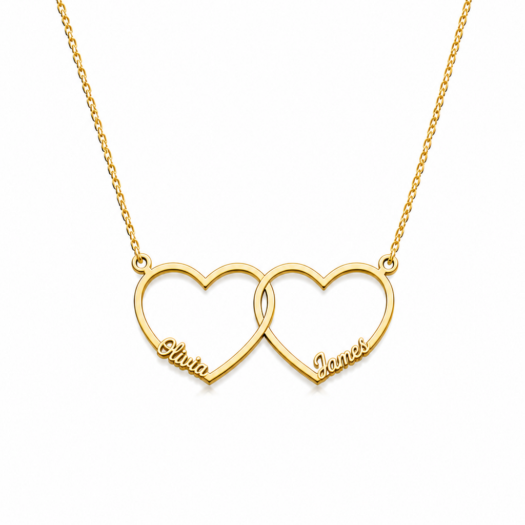 Personalized Interlinked Heart Necklace, Custom Family Names, Gold Silver Plated Pendant with Kids Names