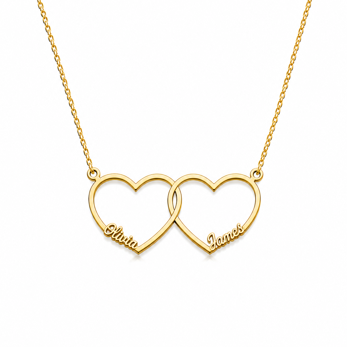 Personalized Interlinked Heart Necklace, Custom Family Names, Gold Silver Plated Pendant with Kids Names
