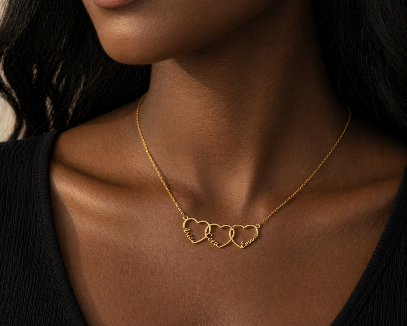 Personalized Interlinked Heart Necklace, Custom Family Names, Gold Silver Plated Pendant with Kids Names