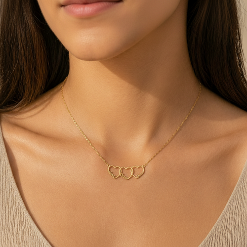 Personalized Interlinked Heart Necklace, Custom Family Names, Gold Silver Plated Pendant with Kids Names