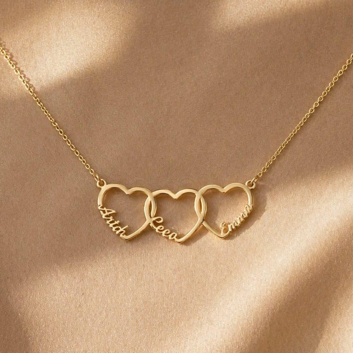 Personalized Interlinked Heart Necklace, Custom Family Names, Gold Silver Plated Pendant with Kids Names