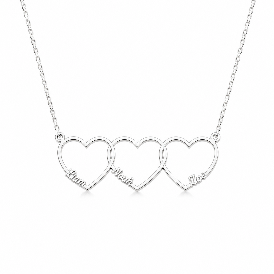 Personalized Interlinked Heart Necklace, Custom Family Names, Gold Silver Plated Pendant with Kids Names