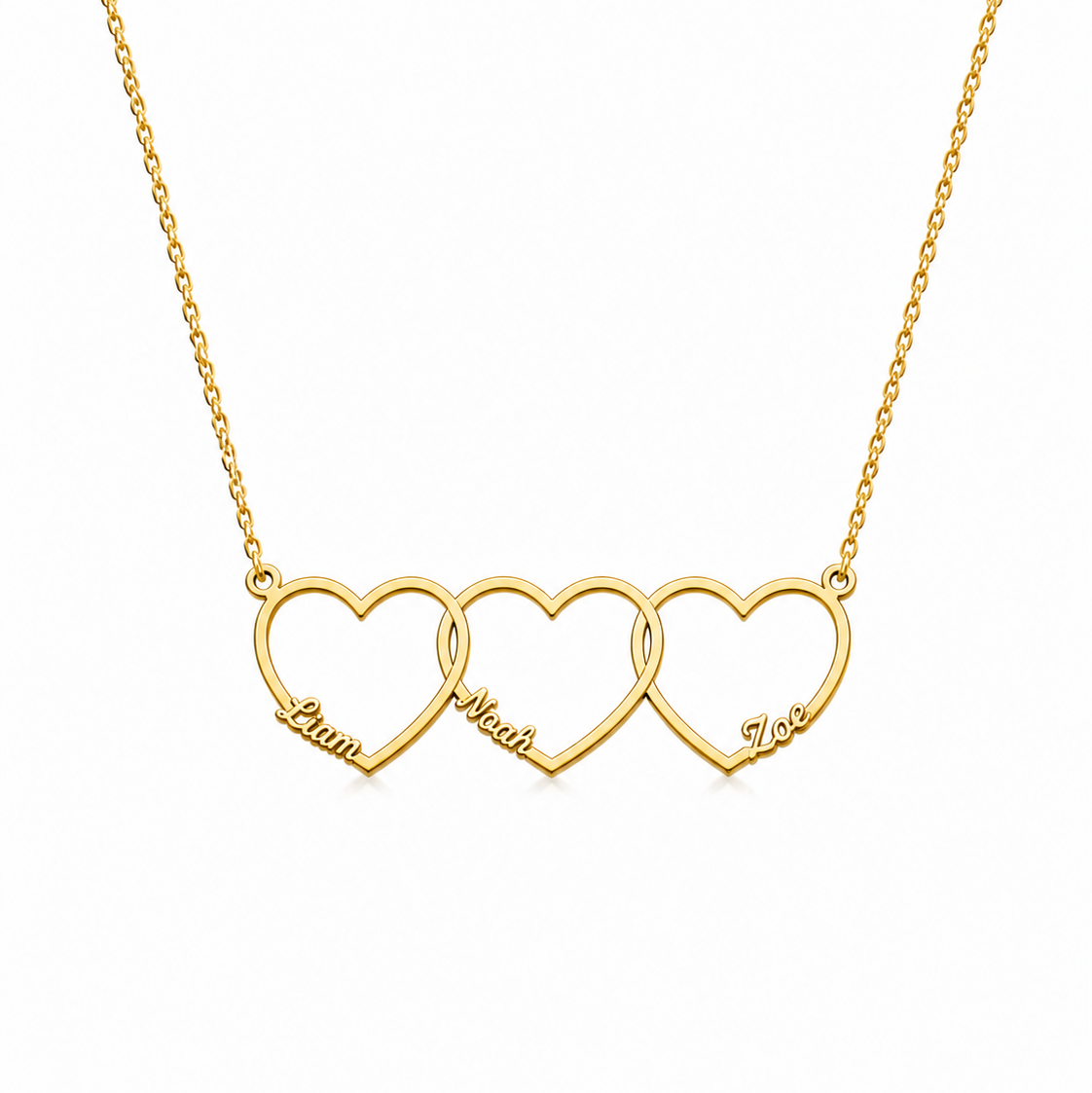 Personalized Interlinked Heart Necklace, Custom Family Names, Gold Silver Plated Pendant with Kids Names