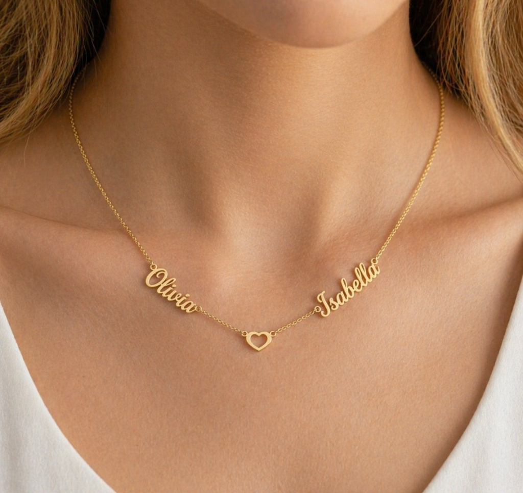 Personalized Two Name Heart Necklace, Custom Names Jewelry, Mom Gift, Couple Gift
