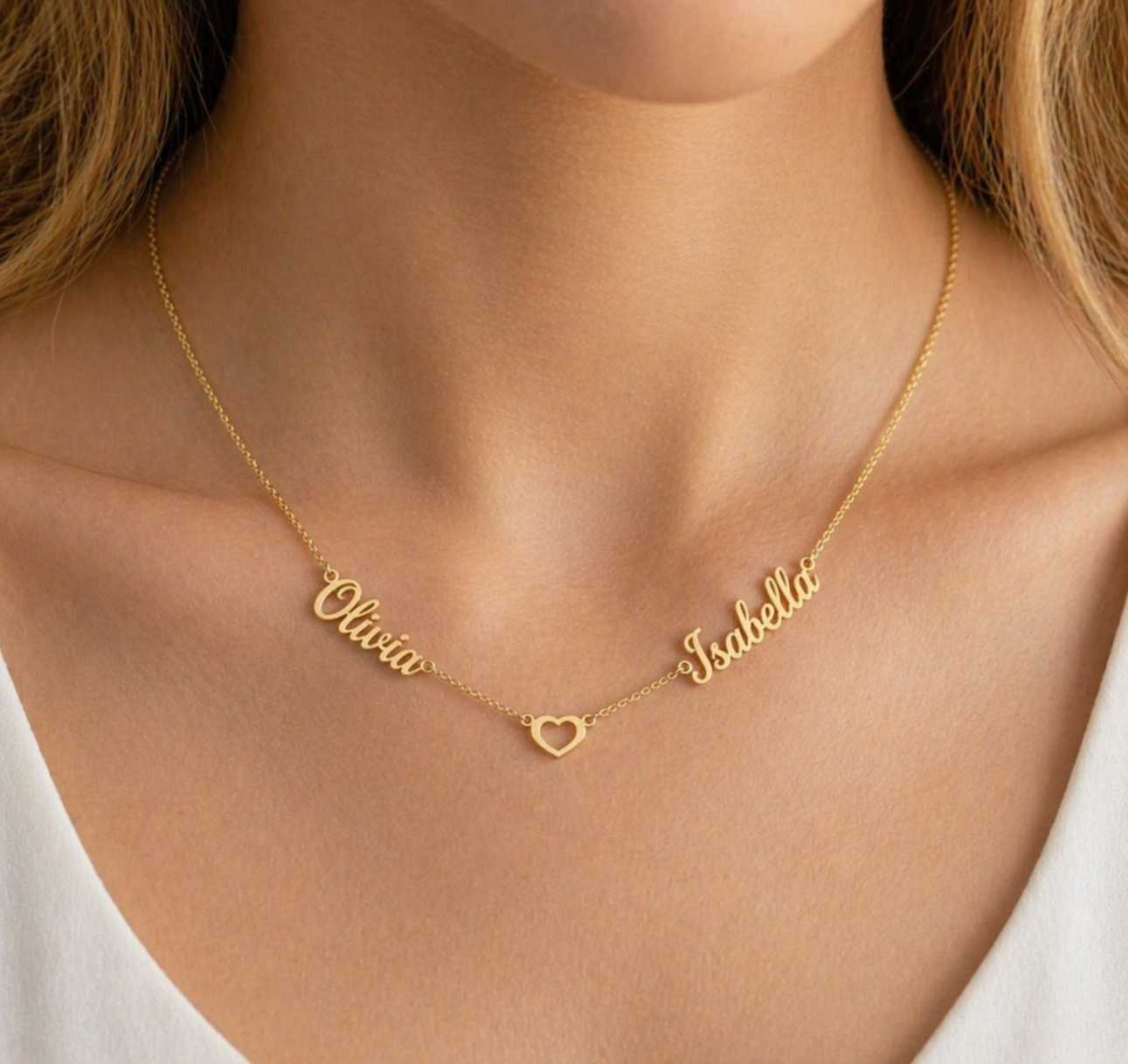 Personalized Two Name Heart Necklace, Custom Names Jewelry, Mom Gift, Couple Gift