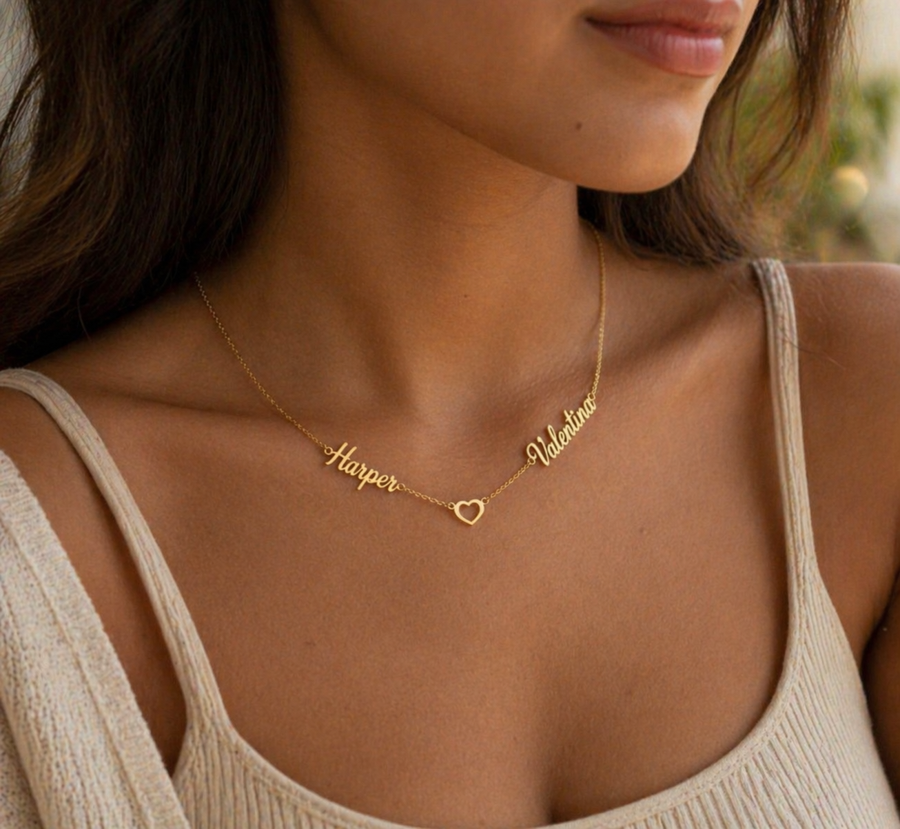 Personalized Two Name Heart Necklace, Custom Names Jewelry, Mom Gift, Couple Gift