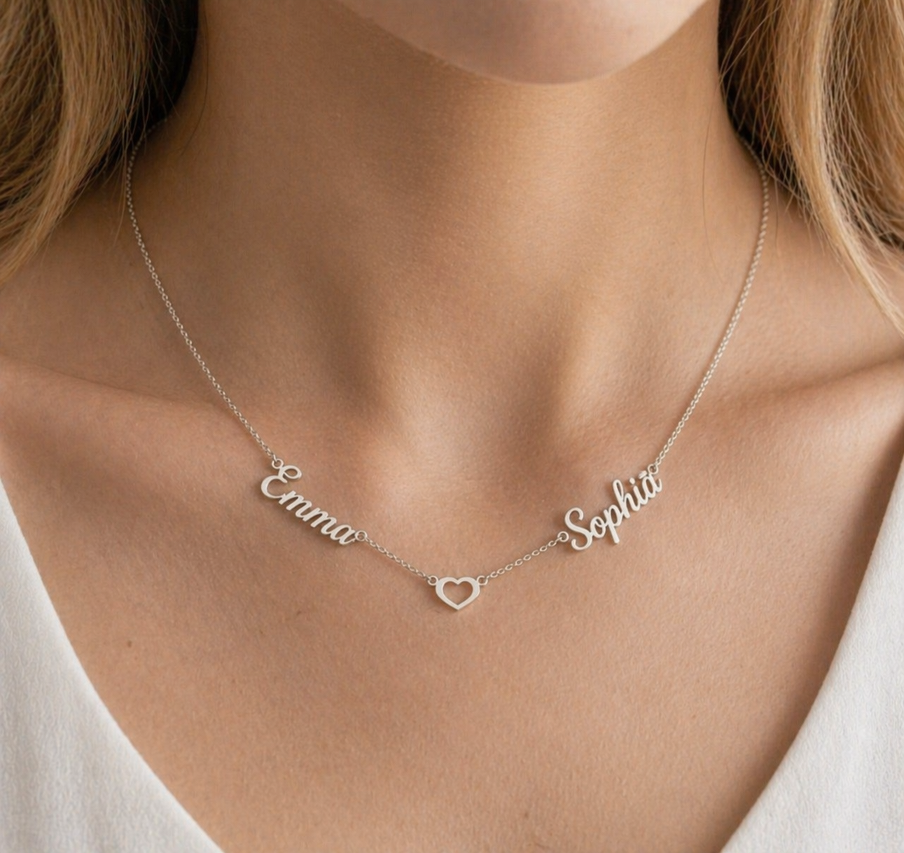 Personalized Two Name Heart Necklace, Custom Names Jewelry, Mom Gift, Couple Gift